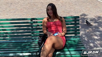 Italian hottie sucks this big cock until he busts on her face