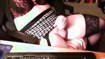 Crossdressing Assistant Strokes His Big Cock in Solo Session