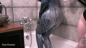 Latex Lesbian Bathroom Funny Petting Arya Grander