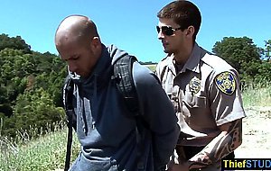 Teen perp riding on the long cock of the law bareback