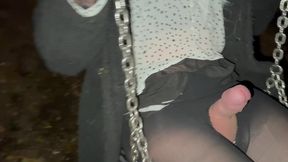 teen trans flashing hard dick on a swing in the park / exhibistionist public