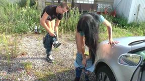 Hairy pussy fucking in the car
