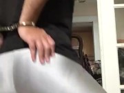 Twerking on my shiny spandex while exercising on handcuffs