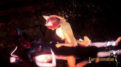 Threesome double penetration creampie furry 3D fuck with fursuit