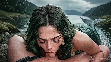 A seductive mermaid cosplayer seduced me while I was fishing... she gave me a blowjob and let me fuck her in every hole!!