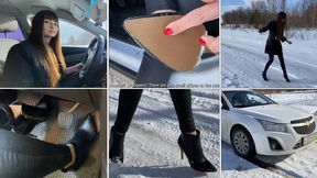 83 Stuck - Slippery ankle boots - Icy road - High heels