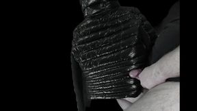 Cumshot on her super soft Black Down Jacket