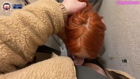 Redhead GF gives dirty talk while getting fucked on the train