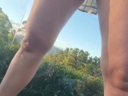 Risky outdoor pee on balcony