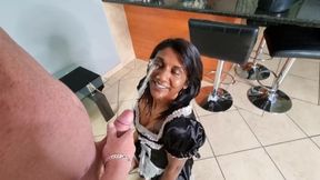 Indian girl in french maid outfit golden shower, cleanup