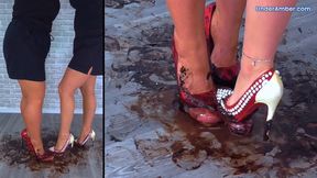 206. Goddess Amber & Miss Lucy - Shoejob Under Six Muddy Stilettos - Split Cam - Trample Trampling Cumshot Crushing Crush Shoejob Heeljob Footjob Dirty Wrecked Shoes Foot Feet Heel