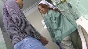 Japanese cleaning lady is getting fucked in the bathroom