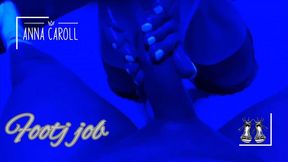 A Footjob in a black light with nails white