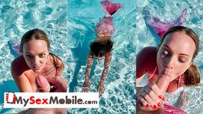 ”Big tits blonde Tiffany Leiddi gives a sensual BJ in the pool”