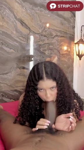 Bedroom Blowjob: kaleb_violeta_1's Sexy Latina Deepthroats Big Black Cock, Moaning Loudly
