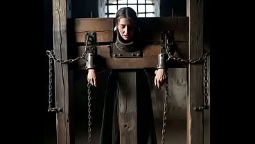 Dungeons in medieval times woman getting chained up in bondage