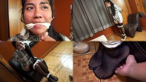 Paola's tied up, cleave gagged, and Warm nylon feet without escape! - MOV