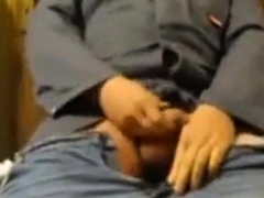 Watching dad wank off his uncut cock