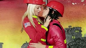 Feisty babe Cindy Dollar is having passionate lesbian sex wearing fireman costume