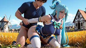 aqua hot sex in a golden field away from prying eyes ai generated 3d hentai