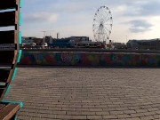 guy masturbates on the promenade in the city center