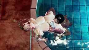 Hot Redhead Broya with Big Tits in a Pool - 3D Animation Featuring Intense Fingering of Tight Pussy, Close-Up Ass Licking