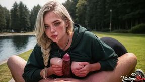 blonde nympho loves sucking with grandpas in the park [ai generated]
