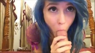 Blått hår Neko Cosplayer Tonåring Deepthroat Kuk POV