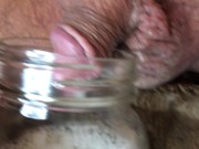 A MASON JAR BEING FILLED BY MY SOFT COCK PISSING STEAMY HOT YELLOW PISS HD4K 60FPS