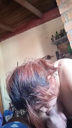 The neighbor takes out his cock to give him a blowjob