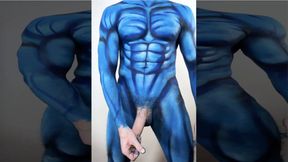 Blue Spiderman Body Paint Solo: Massive Cock Stroking & Cumshot