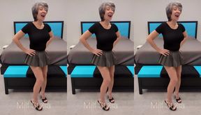 Stunning Sadie Struts in a Chic Grey Mini Skirt and Heels