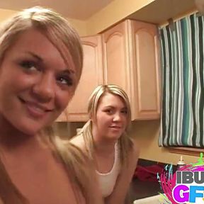 Two Hot blonde playing pussy with chocolate