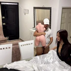 Super Hot latina Makes delivery Guy try a Monica Moments Doll and then her tight Ass, when husband is not home - Aisha &amp; Juan