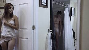 Teen spied on a big dick in the shower and got a hot fuck