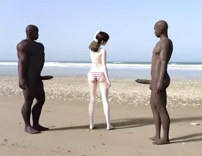 White girl gets double blacked on the beach