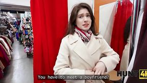 Slim Brunette Rides A Rich Stranger While Her Boyfriend Watches From The Couch