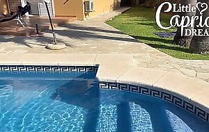 Puffy tits Little Caprice gets a creampie by the pool - foreign person