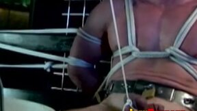 Bondage for hunk with tied up blue balls but he enjoys it