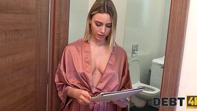 Blonde beauty Lya Missy pays off all her debts with a tight pussy