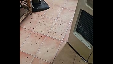 Housecleaning cutie shows off her booty in shorts