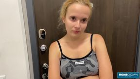 Sexy Blonde Lolipop Seduces A Bank Rep In Hot Yoga Outfit Roleplay