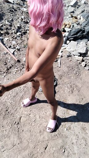 Cute hot slut in minidress can&#039;t stand it and gets naked in public but discovers man watching her and better leave hot