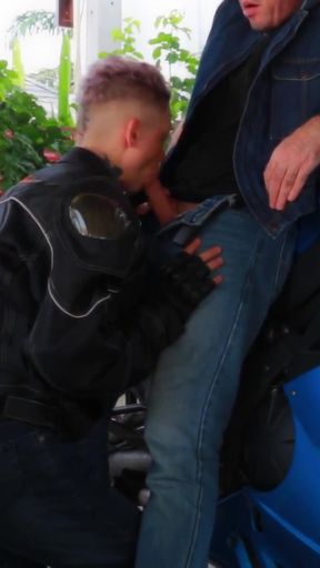 Stunning moment from &quot;Biker girl sucks as well! Wet Blowjob and Deepthroat on the parking and cum swallow&quot;