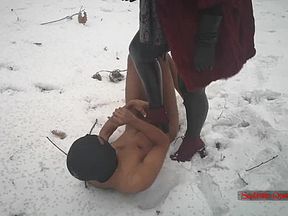 Mistress Luna - Boot Domination In The Freezing Snow (ballbusting & Cbt Tram