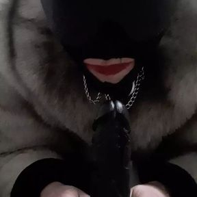 Fur bondage sissy desperate for dildo blowjob POV