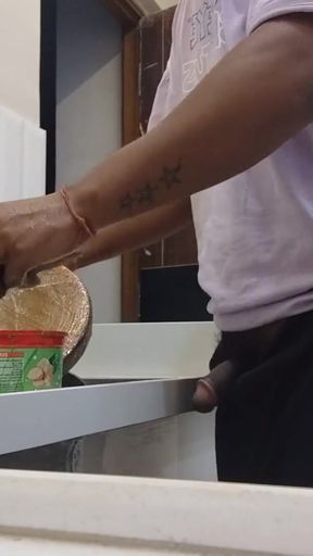 Thrilling moment from "While working in the kitchen tote, I wanted to have sex."