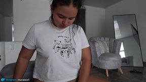 Stepbrother Helps Stepsister with Hot Photos Until She Eats Her Milk!