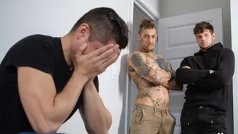 Bo Sinn barebacks Andrew Green in fetish anal as Dominic Pacifico watches