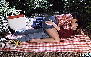 Petite teen lesbians eating each others hairy pussies outdoor